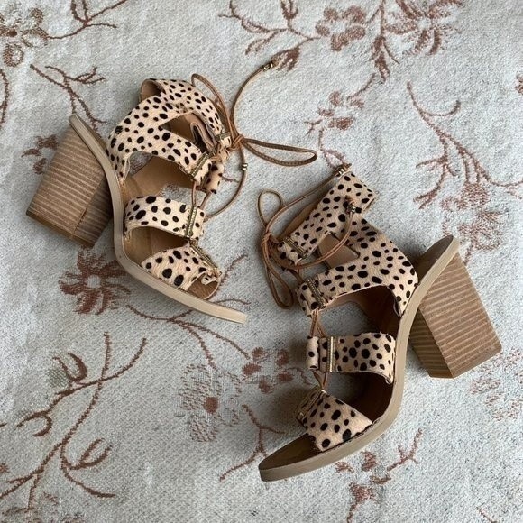 Dolce Vita Women's Shoes Leopard Print Calf Hair Luci Sandals Size 9 - Picture 6 of 9